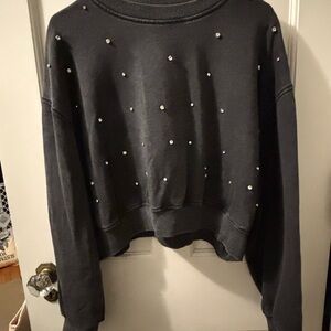 Grey bedazzled -Embellished Crop Sweatshirt